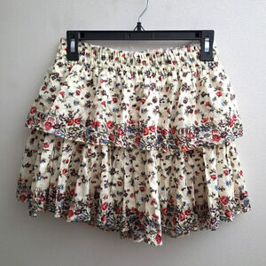 Love Shack Fancy Tiered Skirt Sz Small Tiered Cream Red Green Lined Mini Ruffles